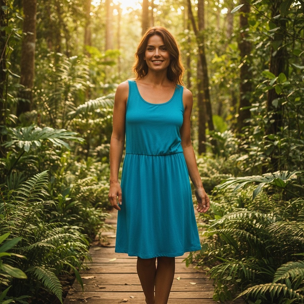 PrAna Teal Blue Burnout Geometric Fit + Flare Summer Dress Sleeveless USA MADE